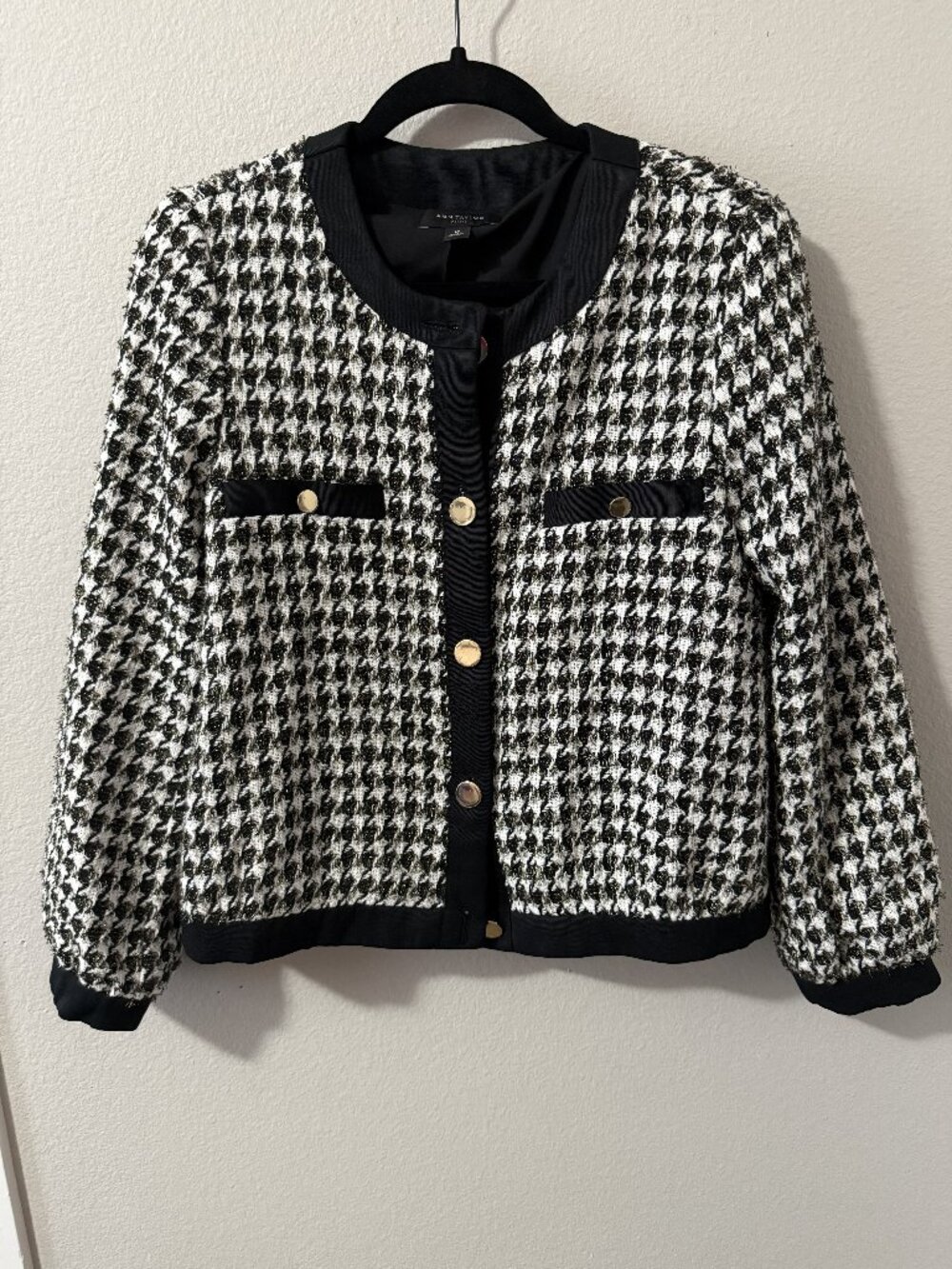 Ann Taylor houndstooth metallic cardigan jacket Petite-Large